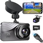 2K Dual Dash Camera for Cars, 3” LCD Display Dashboard Camera with 170°Wide Angle and Dash Cam Front and Rear, G-Sensor, Super Night Vision, Parking Monitor, WDR, Loop Recording