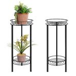 2 Packs Metal Plant Stand Indoor 27.9" Tall Flower Pot Stand Outdoor Round Plant Stand Table Decorative Planter Holder Shelf for Patio Garden Living Room Balcony, Black