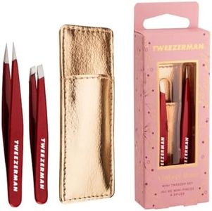 Tweezerman Vintage Rose Mini Tweezers Set, Includes a Mini Pair of Slant & Point Tweezers (Pack of 2)