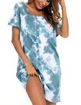 ENJOYNIGHT Womens Short Sleeve Nightgown Tie Dye Loungewear Nursing Nightshirt Breastfeeding Sleep Dress(X-Large,DG) Dark Green