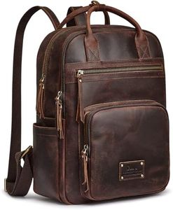 S-ZONE Vintage Genuine Leather Backpack Purse for Women Men Rucksack Travel Daypack with Luggage Sleeve