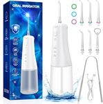 Water Dental Flossers for Teeth Cordless: Oral Irrigator Portable 310ML 6 Jet Tips Rechargeable Tooth Flosser Teeth Braces Pick IPX7 Waterproof Irrigation Cleaner for Travel Home Use