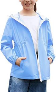 MODAFANS Girls Boys Rain Jacket Lightweight Waterproof Hooded RainCoats Windbreaker for Outdoor 8-9T,Blue