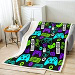 Teens Gamepad Blanket Modern Gamer Throw Blanket For Kids Boys Children Video Game Fleece Blanket Player Gaming Joystick Sherpa Blanket Soft Cozy Breathable Decorative Game Room Bed Blanket 50"X60"