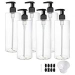 BPFY 6 Pack 16 oz Plastic Pump Dispenser Bottles for Massage Oil, Shampoo, Lotions, Body Wash Pump Bottles, Hand Sanitizer Refillable Containers with Pump, 1 Funnel, 8 Chalk Labels