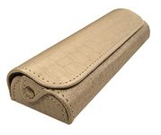 ACROPOLIS Hard Shell Leather Glasses Case with Magnetic Closure, 5-Layer Design, Fabric Interior (B-10-Iguana-Beige)