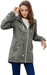 Flygo Women's Waterproof Lightweight Rain Jackets Zipper Hoodie Raincoat with Pockets (Gray, Medium)