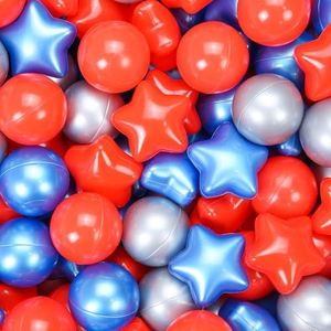 GUESVOT Ball Pit Balls Plastic Stars for Ball Pit BPA Free Plastic Balls Crush and Smash Proof Balls 100pcs 2.2" Set for Toddlers for Play Tent Tunnel (Red+Blue+Silver)