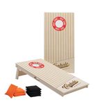 Wicked Wood Games Official Cornhole Set 120x60cm (4’x2’) | Competition Size | Including 2 Boards + 2x4 Bags (Orange & Black) | Wicked Wood Print | Outdoor Use (Vintage Sport Design)