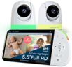 Babysense Full HD Split-Screen Baby Monitor with 2 PTZ Cameras, Two-Way Talk, 6-Color Night Light, 5000mAh Battery, Long Range, 4x Zoom, and Crystal-Clear Audio