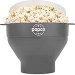 The Original Popco Silicone Microwave Popcorn Popper with Handles, Silicone Popcorn Maker, Collapsible Bowl Bpa Free and Dishwasher Safe - 15 Colors Available (Gray)
