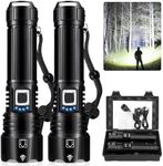 Rechargeable Flashlight 300,000 Lumens, 2 Pack Super Bright LED Flashlight with ΒATTERY & 12 Hours Runtime, 5 Modes, Zoomable, IPX6 Waterproof High Powerful Handheld Flash Light for Emergency Camping