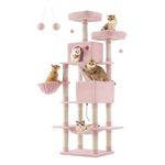 Feandrea Cat Tree, 81.1-Inch Large Cat Tower with 13 Scratching Posts, 2 Perches, 2 Caves, Basket, Hammock, Pompoms, Multi-Level Plush Cat Condo for Indoor Cats, Jelly Pink UPCT190P01