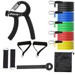 ODDISH; way to fitness Hand grip Counter and Non Counter with 11 in one resistance band combo Pack for Man and Women (NORMAL, BLACK)