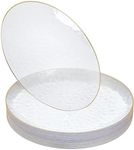 STACKABLES 20 Pcs Clear Round Plates ~ 6" Hammered Plate with Gold Rim ~ Lightweight Reusable Dinnerware Plates for Receptions Weddings Parties Banquets Events & Table Decoration