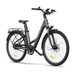 ADO Air28Pro Electric Bike, 28" Ebikes for Adults, Electric Bicycle With Belt Drive, ECO and SPORT Mode, Shock Absorption, IPX7 LCD Display, APP, 250W, 9.6Ah Removable Battery, Range 100km (Gray)
