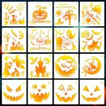 Konsait 16Pack Drawing Stencils Templates for Kids,Plastic Painting Pumpkin Bat Halloween Witches Stencils for Greeting Cards, Albums, Scrapbook, Notebook, Journal, Wall Art Wood Painting Tool