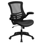 Flash Furniture Mid-Back Black Mesh Chair with Leather Seat and Nylon Base