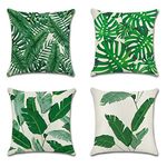 JOTOM Cotton Linen Cushion Cover Decorative Throw Pillow Cover Sofa Car Square Pillowcase for Home Bed Decor 45 x 45cm,Set of 4 (Banana Leaf)