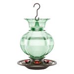 Auslar Hummingbird Feeder, Green Glass Hummingbird Feeder for Outdoors Hanging with Ant Moat, 5 Simulation Flowers Feeding Ports, 23 Ounces, Rustproof, Fade Proof, Pomegranate Shape