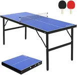 KATIDAP Portable Ping Pong Table,Mid-Size Foldable Tennis Table with Net for Indoor Outdoor,Blue,60x26x27.5 Inch