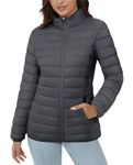 MAGCOMSEN Puffer Coat Women Stand Collar Puffy Jackets Lightweight Water-Resistant Warm Outerwear, Dark Grey XL