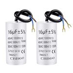 TXErfolg 2 Pieces CBB60 Capacitor 16µF 450V 50/60 Hz Motor Capacitor with 20cm Connection Cable and Cable Lugs Starting Capacitor Motor Electical Capacitor 16uF | 74x37mm