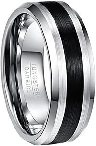 NUNCAD Anillo Mujer Hombre Pareja de Tungsteno Plata 8mm de Ancho con Raya de Negro para Boda Compromiso Aniversario Regalos Día de San Valentín Talla 59 (18,9mm)