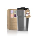 LARS NYSØM Thermo Coffee Mug-to-go 13oz | BPA-Free Travel Mug 0.38 Liter with Insulation | Leak Proof Stainless Steel Thermal Mug for Coffee and Tea on The Go | Tea Mug (Stainless Steel, 380ml)