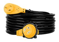 Camco Power Grip 25-Ft 30 Amp RV Extension Cord w/90° Locking End - Rated for 125V / 3,750W - Features Threaded Locking Ring for Weatherproof Connection & 10-Gauge Copper Wire (55524)