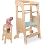 dwin® Learning Tower for Toddlers - Adjustable Height Kids Step Stool - Natural Wood Montessori Kitchen Helper with Anti-Tip Design, Non-Slip Feet & Secure Safety Bars