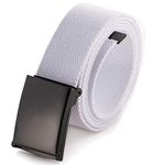 Cut To Fit Canvas Web Belt Size Up to 52" with Flip-Top Solid Black Military Buckle (Natural-S)