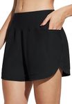 BALEAF Swim Shorts Women with Zip Pokcets Drawstring Swimming Board Shorts High Waisted 4'' Swimwear Black XL