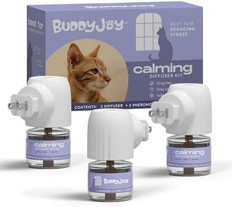 BUDDYJOY Cat Calming Diffuser Refills – Long-Lasting 30-Day Formula, Cat Pheromones Calming Diffuser for Stress Relief, Relaxation, and Anxiety Reduction, Easy to Use – (3 Diffusers + 3 Refills)