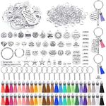 Audab 350Pcs Motivational Keychain Accessory Set with 50 Engraved Inspirational Words Charms, 50 Leather Keychain Tassels, 50 Keyring with Chain, 200 Open Jump Rings for Keychain Making, DIY Crafting