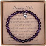 Giuesytic 17 Year Old Girl Gifts for Birthday Amethyst Bead Bracelet with Sterling Silver Heart Charm 17th Birthday Gifts for Girls with Card and Gift Box