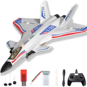 Amersis Remote Control Plane RTF J-20 Fire Fang 2.4Ghz 6-axis Gyro RC Airplane with Light Strip, Jet Fighter Toy Gift for Kids Beginner (Metallic Silver)
