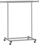 SONGMICS Clothes Rack with Wheels, Heavy-Duty Clothing Rack for Hanging Clothes, Portable Garment Rack, with Extendable Hanging Rail, 198 lb Load Capacity, Silver UHSR13SV1