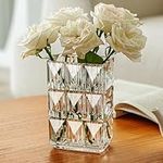 DOOSARG Glass Flower Vase, Clear Crystal Vases for Centerpieces, Heavy Handmade Modern Vases for Decor Home Bedroom Kitchen Office Living Room, 7.88 Inch (Clear)