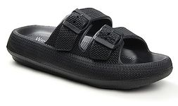 Weweya Slides for Women Pillow Sandals Cushion Bathroom Pool Beach Home Black Men Size 11 11.5 Women Size 12 12.5