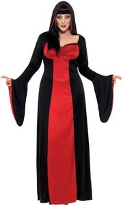 Smiffys Disfraz de vampiresa siniestra, Rojo y negro, con vestido largo con capucha
