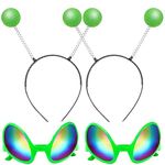 Vibbang 4Pcs Alien Headband and Glasses, Alien Set Costume, Novelty Alien Antenna Headband Boppers Rainbow Lens Sunglasses, Alien Costume Party accessories Cosplay Halloween for Adult Kid(Green)