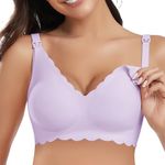 OXYIBRAS Nursing Bras for Breastfeeding Seamless Scalloped Comfort Wireless Pregnancy Maternity Bras with Bra Extender-Purple-XL