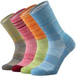 ONKE Merino Wool Cushion Crew Socks for Women Ladies Colorful Casual Dress Outdoor Trail Hiking Hike All Seasons Medium Warm(Multicolor4)