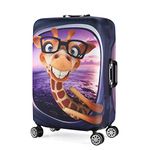 7-Mi 3D Print Giraffe Design Travel Suitcase Protector Elastic Sleeve Cover 19"-21" Anti-Scratch Luggage Cover Size S