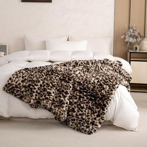 YUSOKI Cheetah Print 1000GSM Bubble Faux Rabbit Fur Bed Blanket, 80"x90" | Double-sided bubble faux rabbit fur, 4-Way Stretch, comes with premium gift box, stays fluffy after repeated washes
