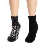 MUK LUKS Women's Chenille Cabin Socks (2 Pair Pack), Ebony, Small-Medium