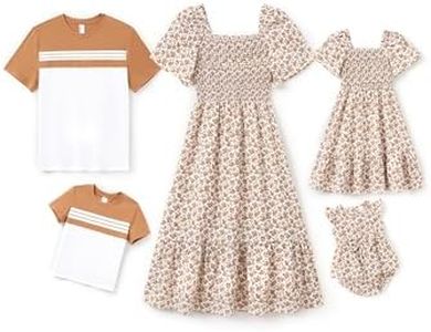PATPAT Family Matching Outfits - Mommy and Me Dresses Matching Set Casual Boho Dusty Ruffle Sleeve Romper Dress for Newborn Apricot Floral for Baby Girl 6-9 Month