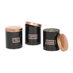 Harbour Housewares 3pc Round Metal Tea Coffee Sugar Canisters Set - Black/Copper - Kitchen Storage Tin Caddy Container Canister Jars with Lid