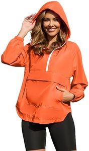PESION Womens Cycling Running Waterproof Pullover Jackets Lightweight Windproof Biker Windbreaker Jackets with Hooded, Orange, XX-Large